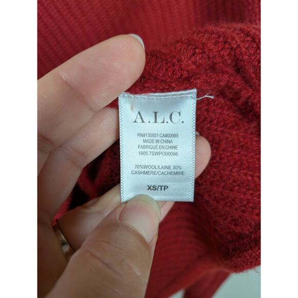 ALC Red Charly One Shoulder Cashmere Wool Sweater Bell Sleeve Women's XS - Picture 5 of 6